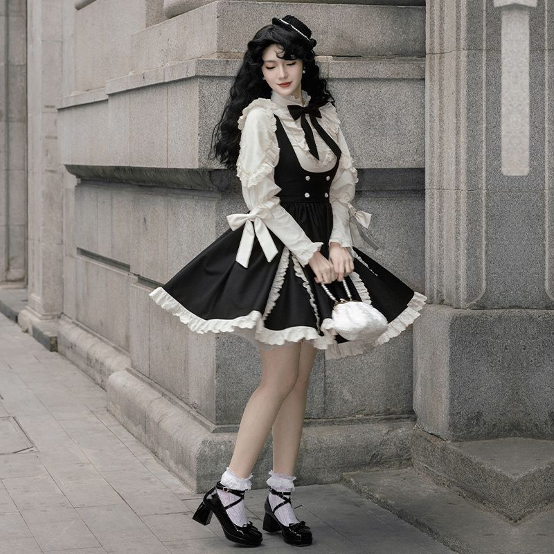 レース継ぎシャツ胸ストラップskスプリングロリータ