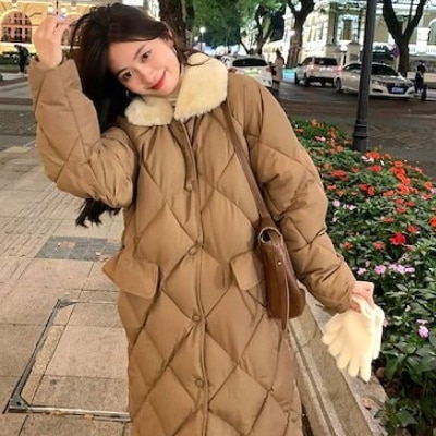 アウター コート ジャケット 上着 ロングコート 韓国流行 ダウンコート ブラウン 茶色 ブラック
