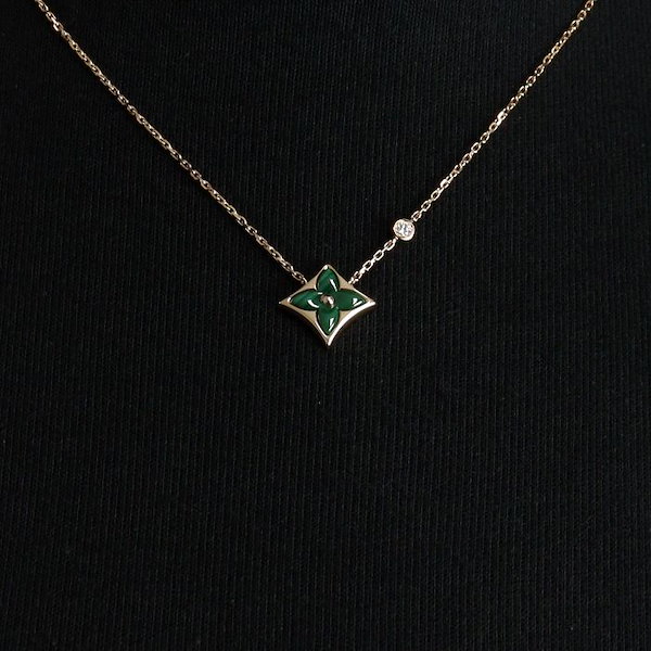 Pre-Owned 004Ct ダイヤ ブラッサム BB マラカイト スター ペンダント ネックレス aa63922 156932362 [U]