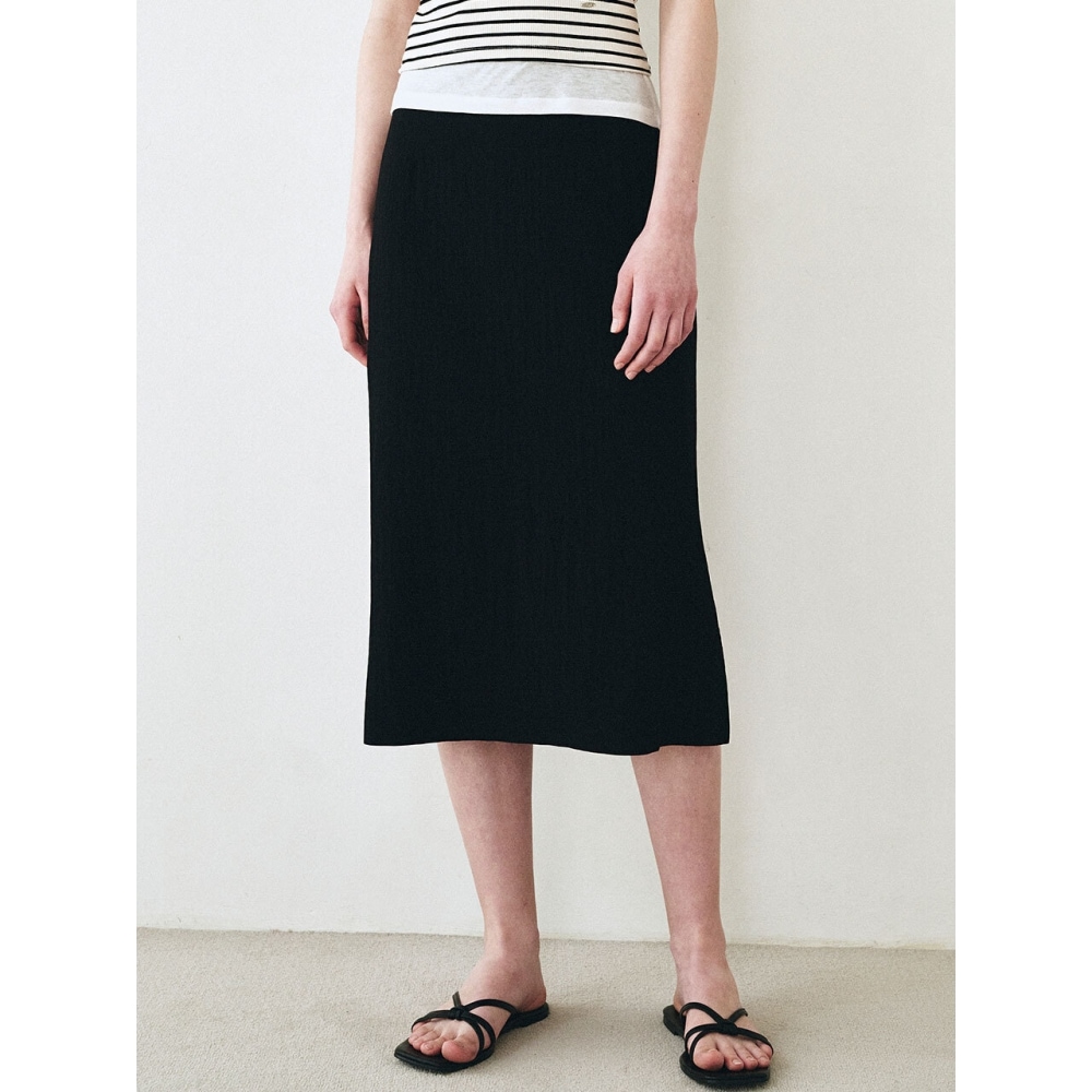 LOEIL サイドスリットリンクルロングスカートブラック