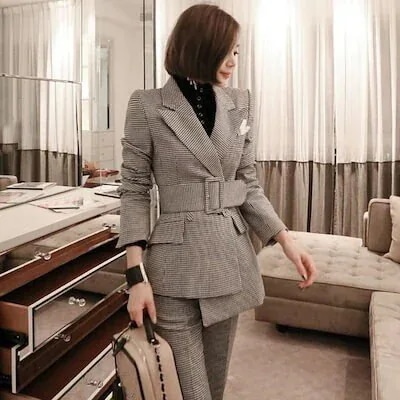 フォーマルスーツ パンツスーツ レディース パンツセット スーツパンツ コート 長袖 千鳥格子柄 ロ