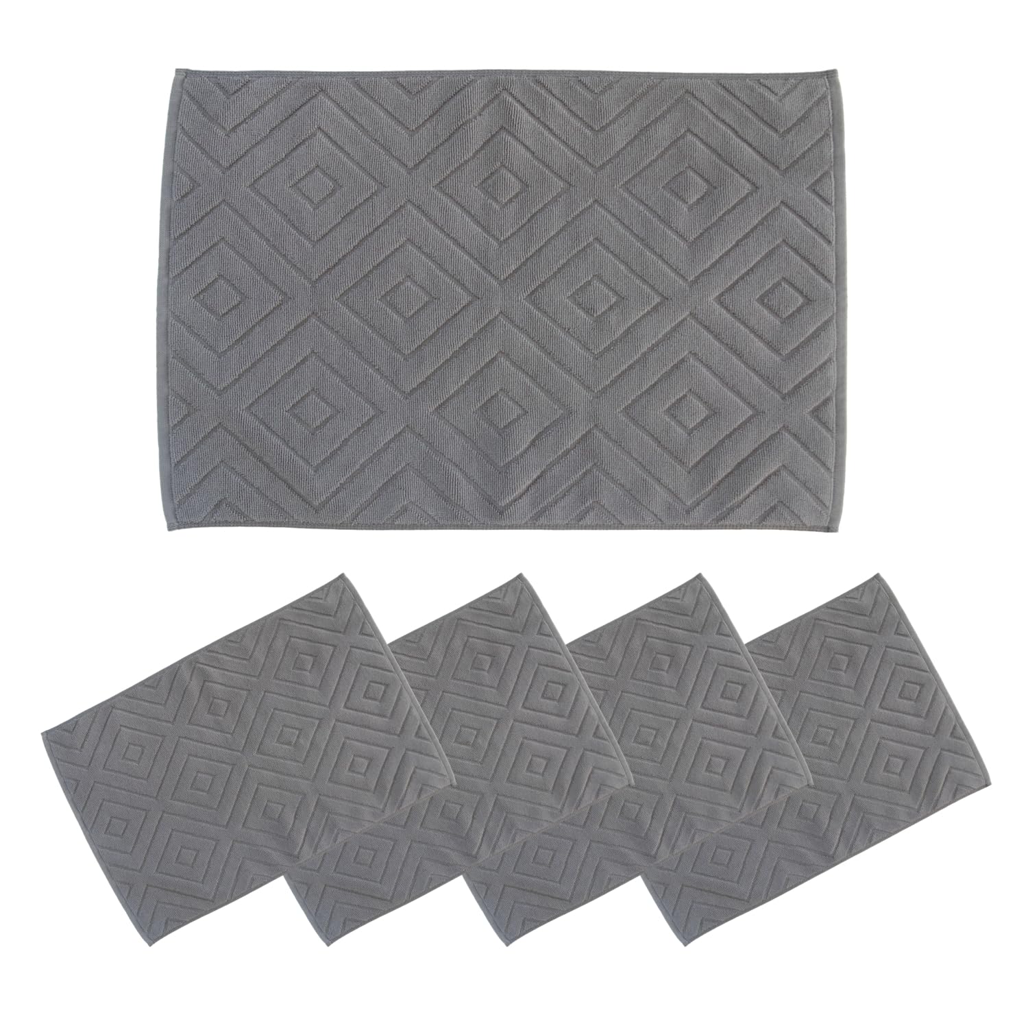 オカ(OKA) エアリ タオル地バスマット 約 40cm × 60cm 5枚組 グレー 【 吸水 速乾 洗える 安心 旅館 ホテル おしゃれ 足ふきマット セット 同色 】