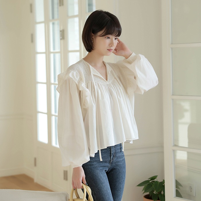 [韓国ファッション] 女性用 ハネ ラフルシャリング モスクバンディング ブラウス