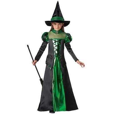 ハロウィン子供服女の子緑黒魔女ロングスカート
