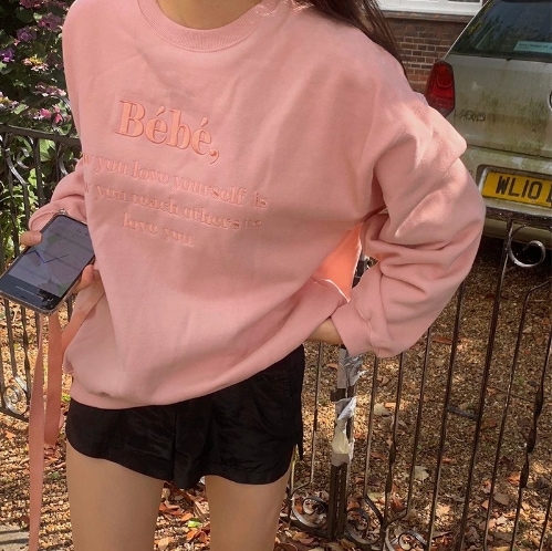 トップス カットソー トレーナー スウェット ドロップショルダー 萌袖 クルーネック 襟なし ワイド 刺繍 刺繍ロゴ 綿 コットン かわいい 大人可愛い シンプル カジュアル おしゃれ お洒落