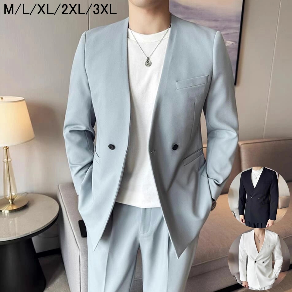 メンズスーツ ゆったり 韓国風 カジュアルスーツ セットアップ 大きいサイズ ダブルスーツ メンズ ビジネススーツ 通勤 2点セット ジャケット+パンツ 結婚式スーツ 披露宴 二次会 パーティー フォ