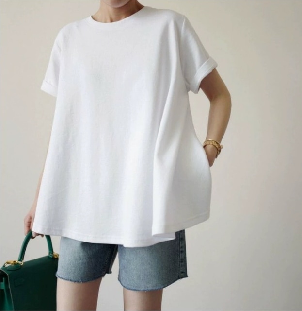 トップス Tシャツ プルオーバー 白シャツ 白トップス 半袖 ドロップショルダー クルーネック 襟なし セミフレア ワイド Aライン かわいい 大人可愛い シンプル カジュアル おしゃれ お洒落 5,314円