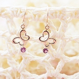 天然石ロードライトガーネットが輝くハートでバタフライを模ったフリンジ　ジプシーピアス　K10 メール便1月の誕生石　１０金ピンクゴールド 6,864円