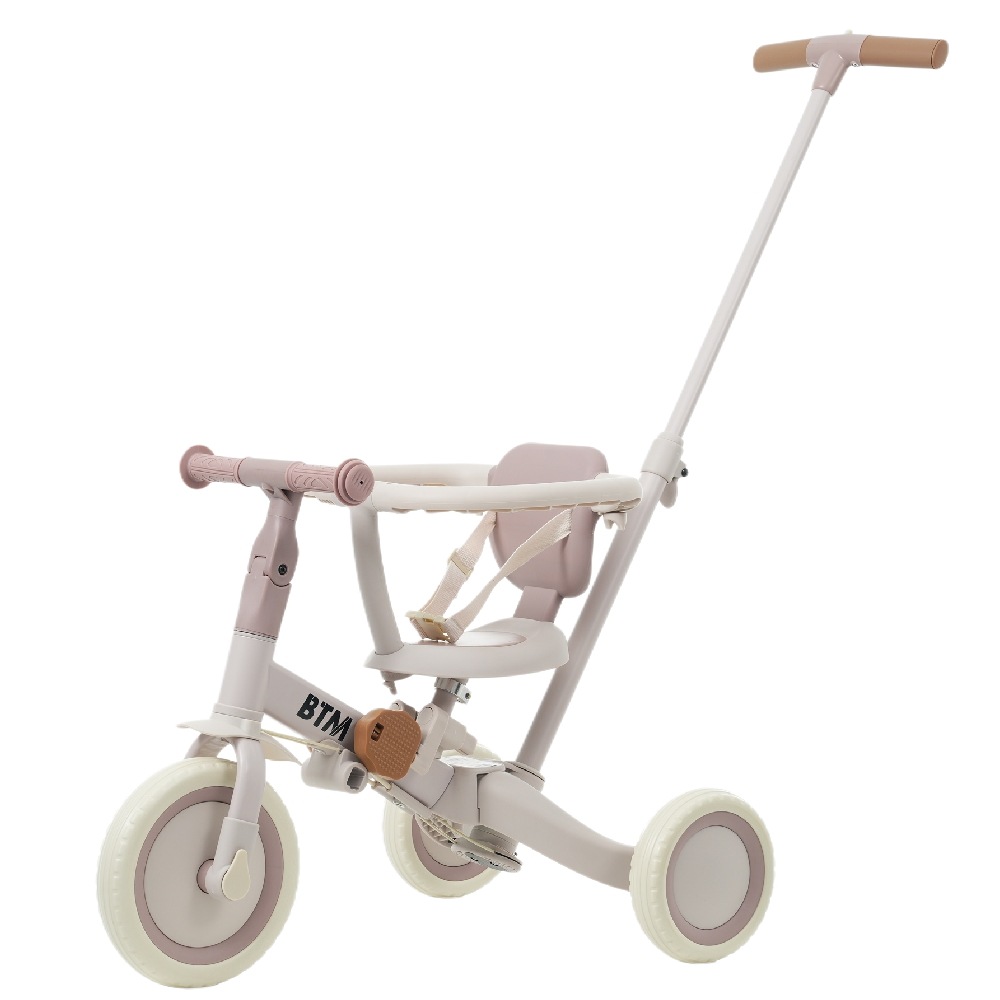 【MS295471 NEW COLOR:ホワイト×ピンク】子供用三輪車 5in1 自転車 オリジナル 押し棒付き 安全バー付き キックボード