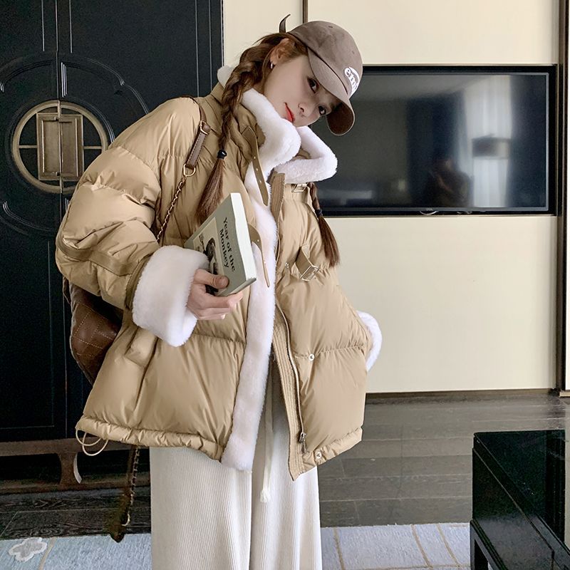 冬用大きいサイズラムベルベット中綿ジャケット女子学生韓国風増厚万能中綿ジャケット人気スプライス無地冬コート30%制限