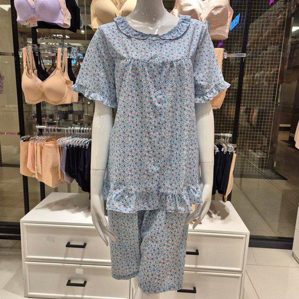 涼しくて軽いクール지지미小花柄半袖パジャマ