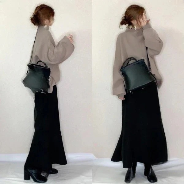 作気質ニットセットアップ着痩せハイネックセータートップスロングスカート二点セット百掛けレディースファッション福袋大きめサイズ