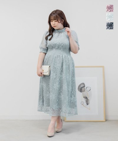 大きいサイズ レディース LL 3L 4L XL XXL XXXL バックリボンレースワンピースドレス