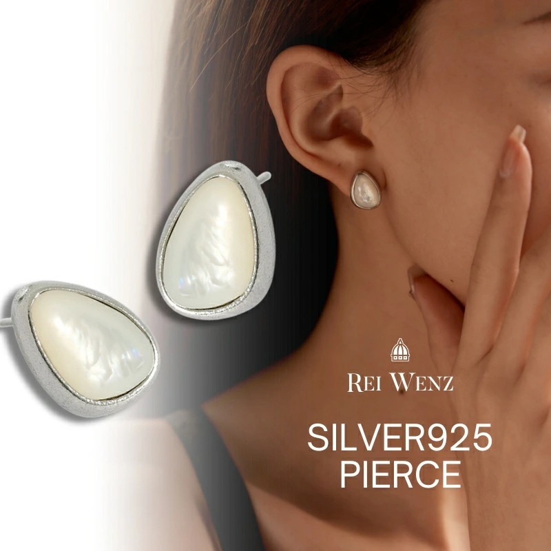 【高品質Silver925/マザーオブパール】ピアス 金属アレルギードロップ シェル マザーオブパール ニュアンス フープ シルバー S925 K18 フープ シンプル おしゃれ レ