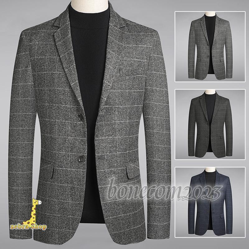 テーラードジャケット メンズ ブレザー 切り替え チェック柄 スーツ 長袖ビジネススーツ 紳士用 通勤 アウター jacket 細身 春秋 カジュアルスーツ