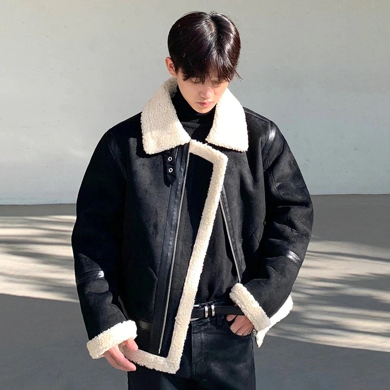 メンズ綿服冬アウター鹿皮ラムズフリース フリース裏起毛 皮ジャンパー厚手防寒ジャケット コート