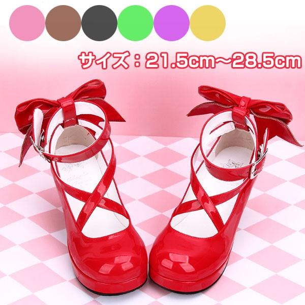 即納 ロリータ靴 ヒール6.5cm プレートヒール lolita cosplay メイド靴 パンプス 小さいサイズ 大きいサイズ ロリータ靴 ユニセックス