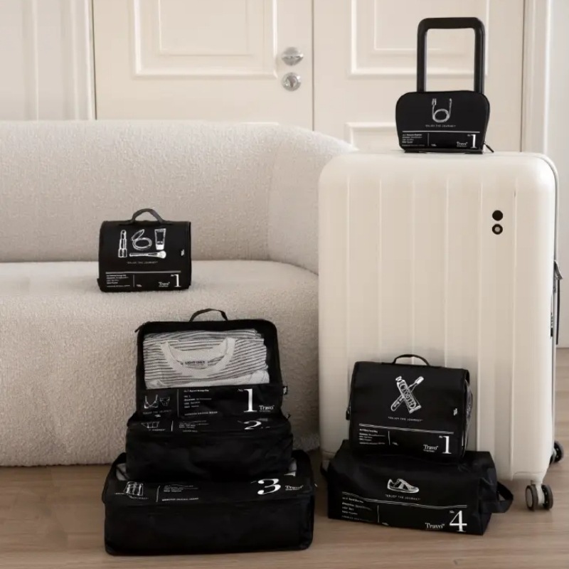 トラベルポーチ 7点セット ポーチ 衣類収納ポーチ シューズケース PC周辺小物ポーチ 洗面用具ポーチ 化粧ポーチ 大容量 収納 多収納 多機能 機能性 便利 コンパクト 軽量 軽い 撥水 使いやすい