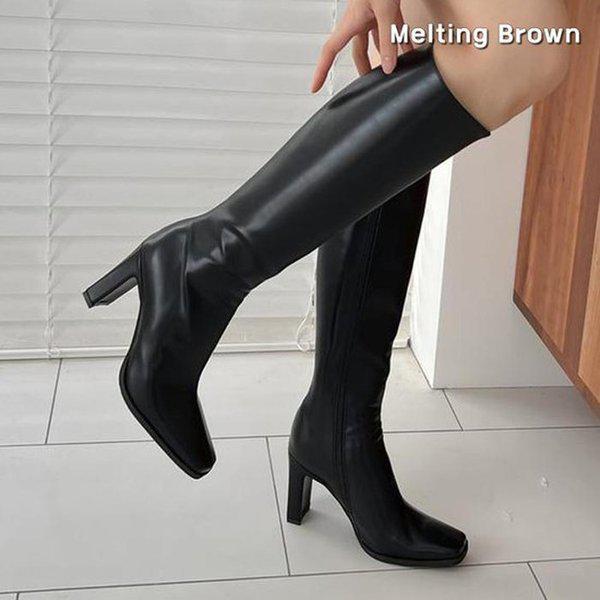 女性スリムスクエアトゥロングブーツ KR11