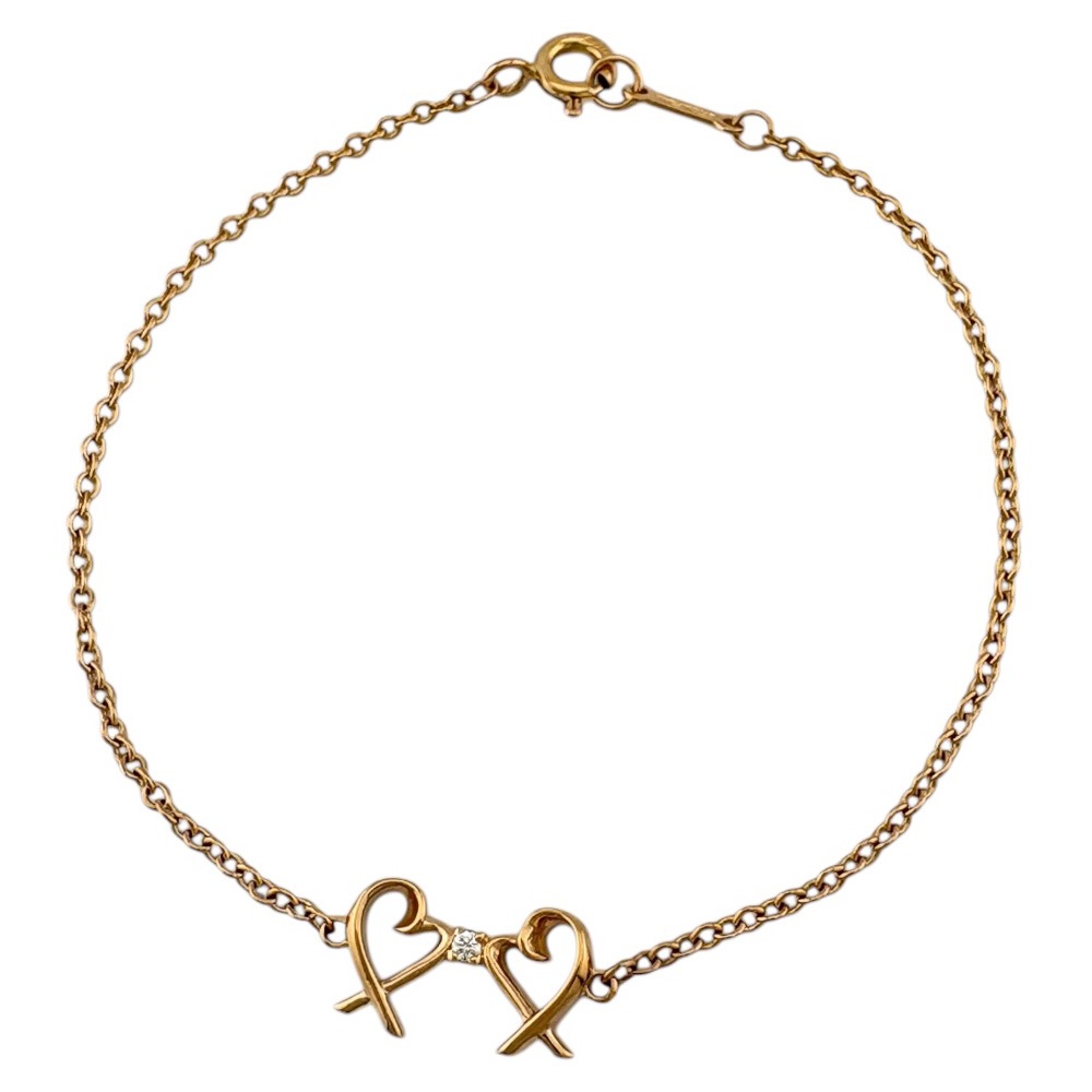 ティファニー ダブルラビングハート ブレスレット 18金 K18ピンクゴールド ダイヤモンド TIFFANY&Co. 中古 美品