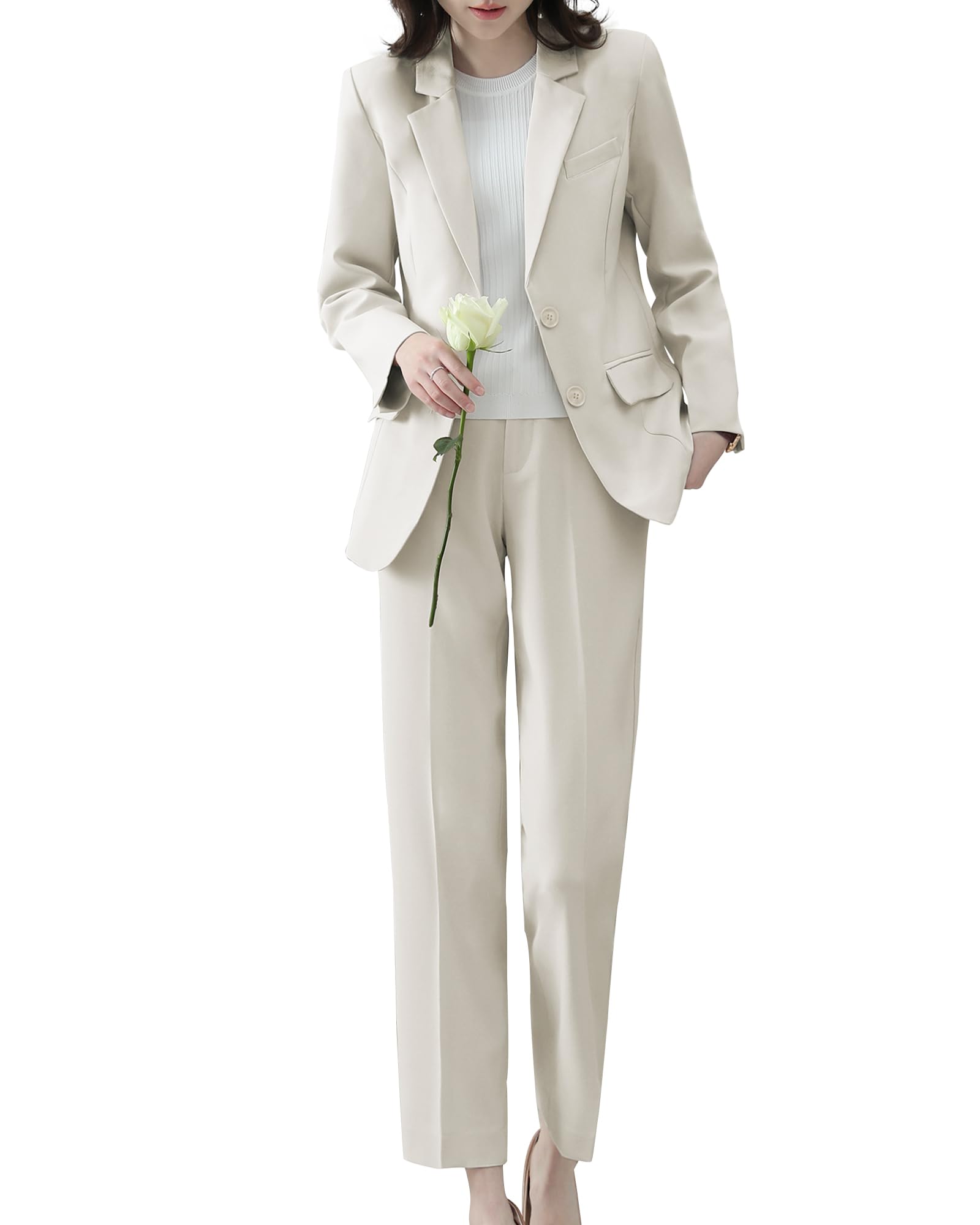 イノ スーツ レディース セットアップ パンツスーツ 2点セット ジャケット＋ストレートパンツ ウエストゴム 洗える 着瘦せ おしゃれ フォーマル 通勤 入学式 卒業式 面接 通年