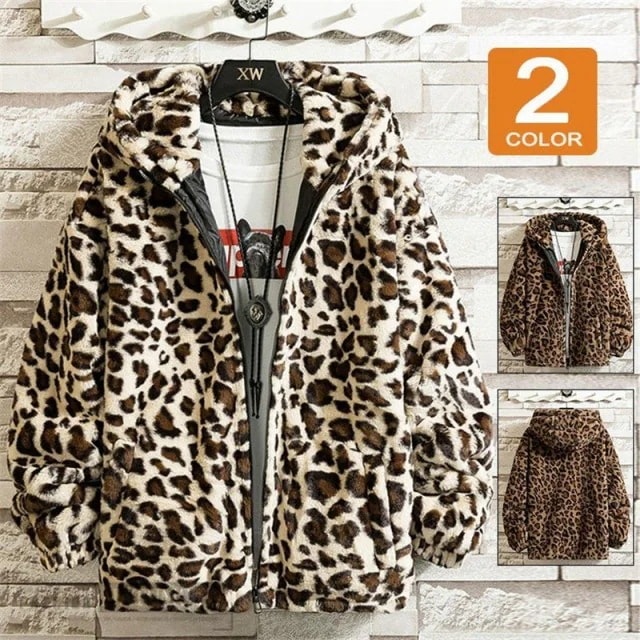ジャケット メンズ ブルゾン ボアジャケット ボアコート レオパード柄 ヒョウ柄 フード付き 暖か