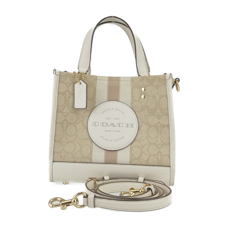 COACH コーチ ハンドバッグ デンプシー トート 22 C8417 ベージュ系 ゴールド金具 シグネチャー ジャカード レザー レディース 2WAY ショルダーバッグ【本物保証】