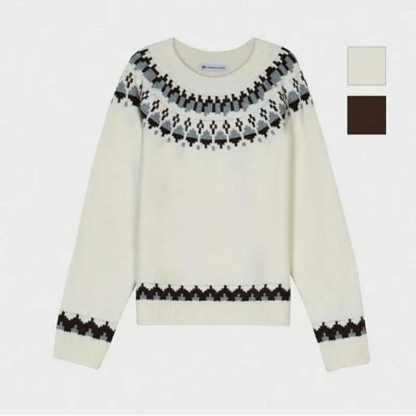 HC09 女性冬 クラシックフェアアイルパターンニットティー ニット素材の保温性と暖かさの女性 (S41517141)