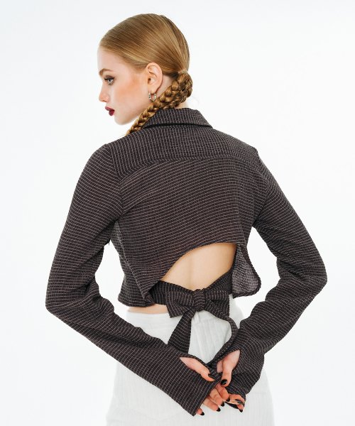 バック オープン リボン ストラップ シャツニット[ブラウンリンクル] 8,467円