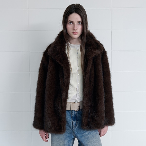 HIGH NECK FUR JACKET BROWN