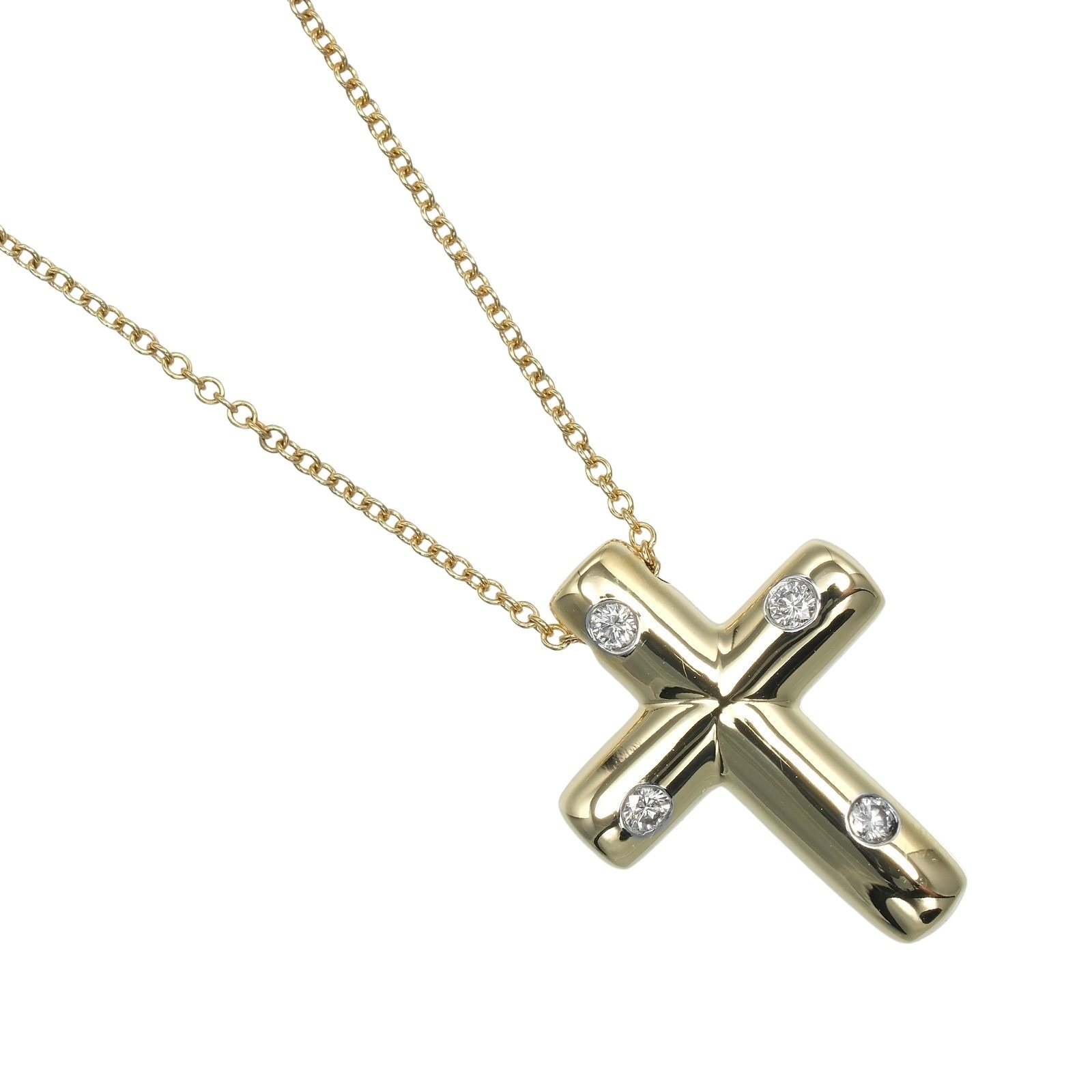 ドッツクロス ネックレス K18イエローゴールド ダイヤモンド 約5.25g レディース 中古品 Aランク