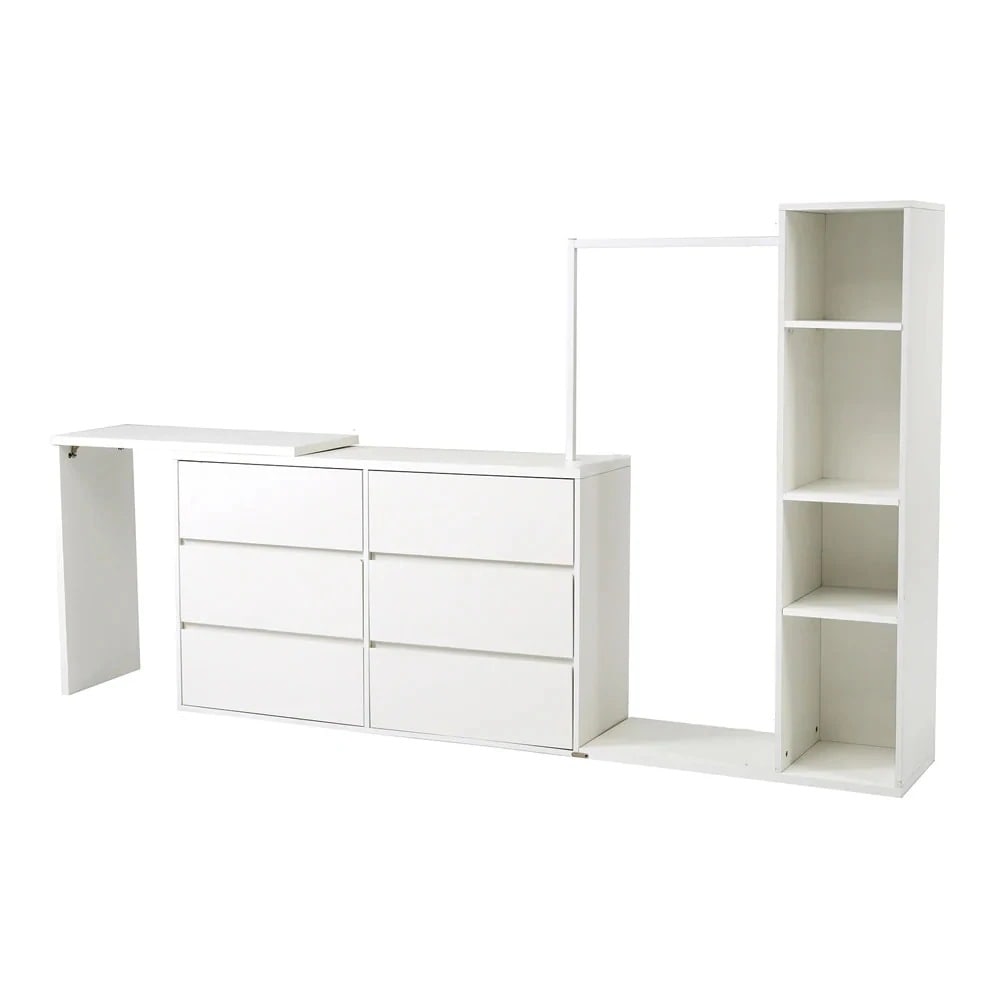 ミラードレッサードレッサーリビングボード 収納チェスト ハンガーラック デスク木製 衣類 タンス キッチンボード ハンガーラック+ラック サイドボード 6段キャビネット+幅調整デスク+ おし 化粧