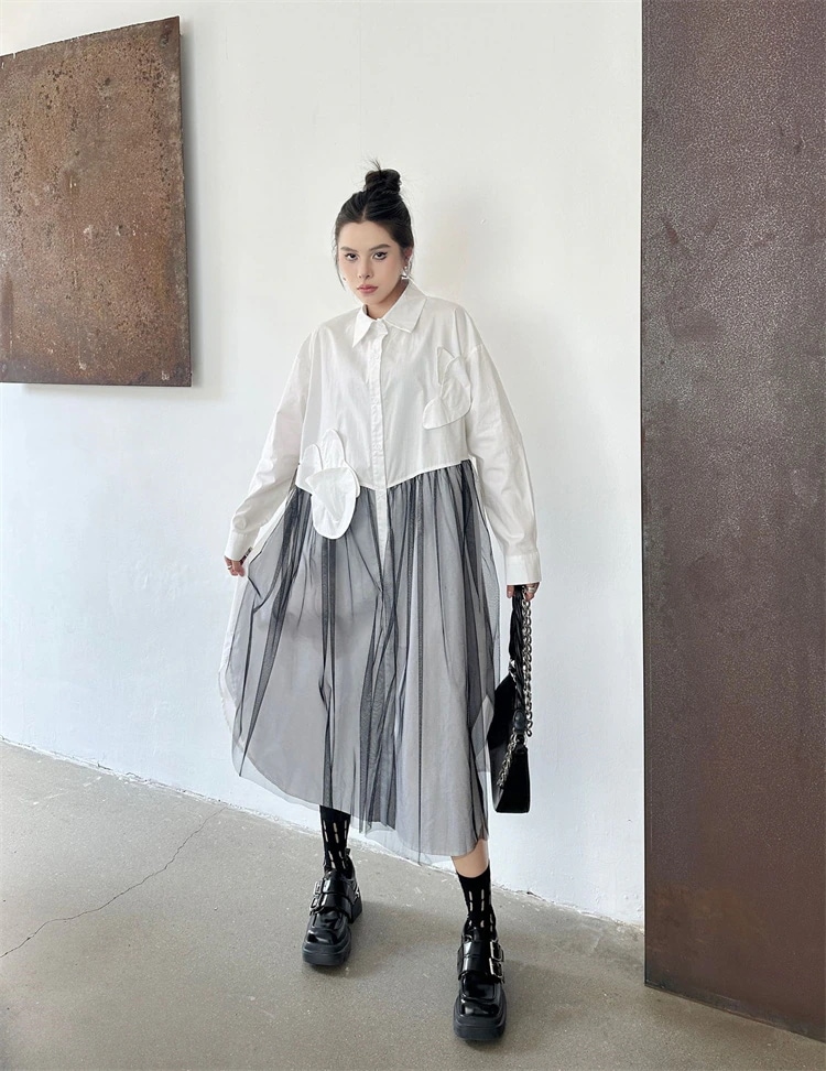 激安セール 網纱つなぎ カジュアル ポロネック ワンピース 2025春 気質 ゆったりする おしゃれ ロングスカート