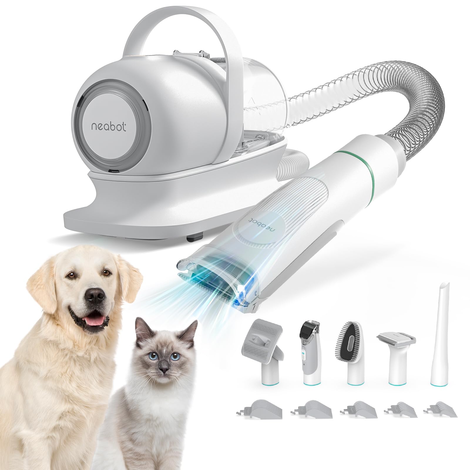 【ブラシと掃除機一体型】Neabot ペット用バリカン 犬 猫美容器 5 in 1 多機能ペット掃除機 ペットグルーミングセット 電動バリカン ヘアクリッパーやヘアブラシも含む ペット用品 ペットの抜