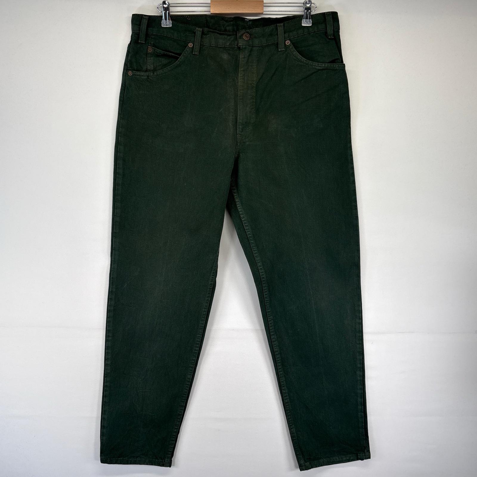 古着 USA製 デニム パンツ 550 カラーデニム ジッパーフライ 5ポケット テーパード W38xL32 グリーン系 メンズ