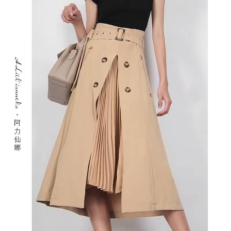 プリーツAラインスカート テーラードスカート Aラインスカート プリーツスカート ミドルスカート レディース ハイウエスト 綺麗めスカート フレアスカート スカート ベージュスカート 可愛い