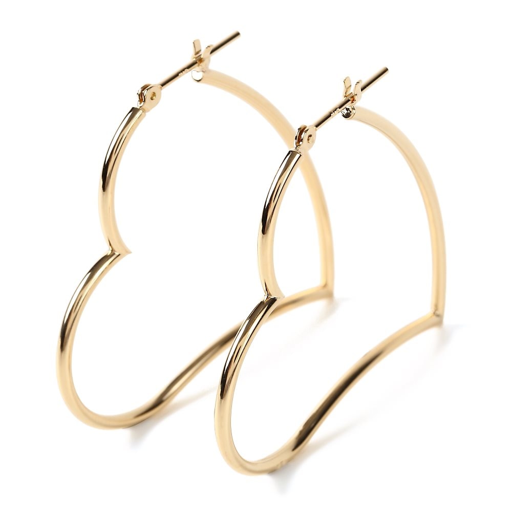 18金 K18 フープ ピアス オープン ハート レディース 直径 35mm 両耳 2個 18k 人