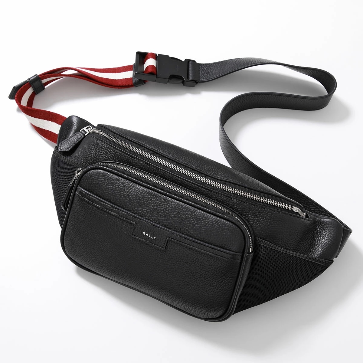 BALLY バリー ボディバッグ CODE BELT BAG MAS01W VT397 メンズ ベルトバッグ クロスボディ レザー ストライプ ロゴ 鞄 U901P/BLACK+PALLADIO