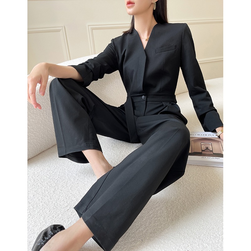 Vネック オールインワン 2色 ブラック ホワイト OHCA0014