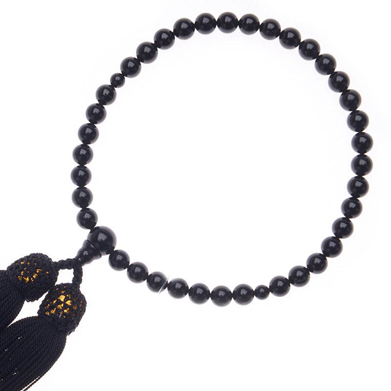 天然ジェット数珠 7mm 念珠 共仕立 黒 ブラック 女性用 片手略式