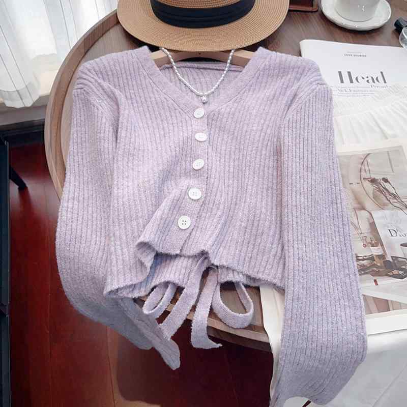 レディース ファッション 服 オシャレ カワイイ シンプル 大人カワイイ 大きいサイズ フレンチ Vネック 長袖 セーター スタイリッシュ バック タイ シック トップス