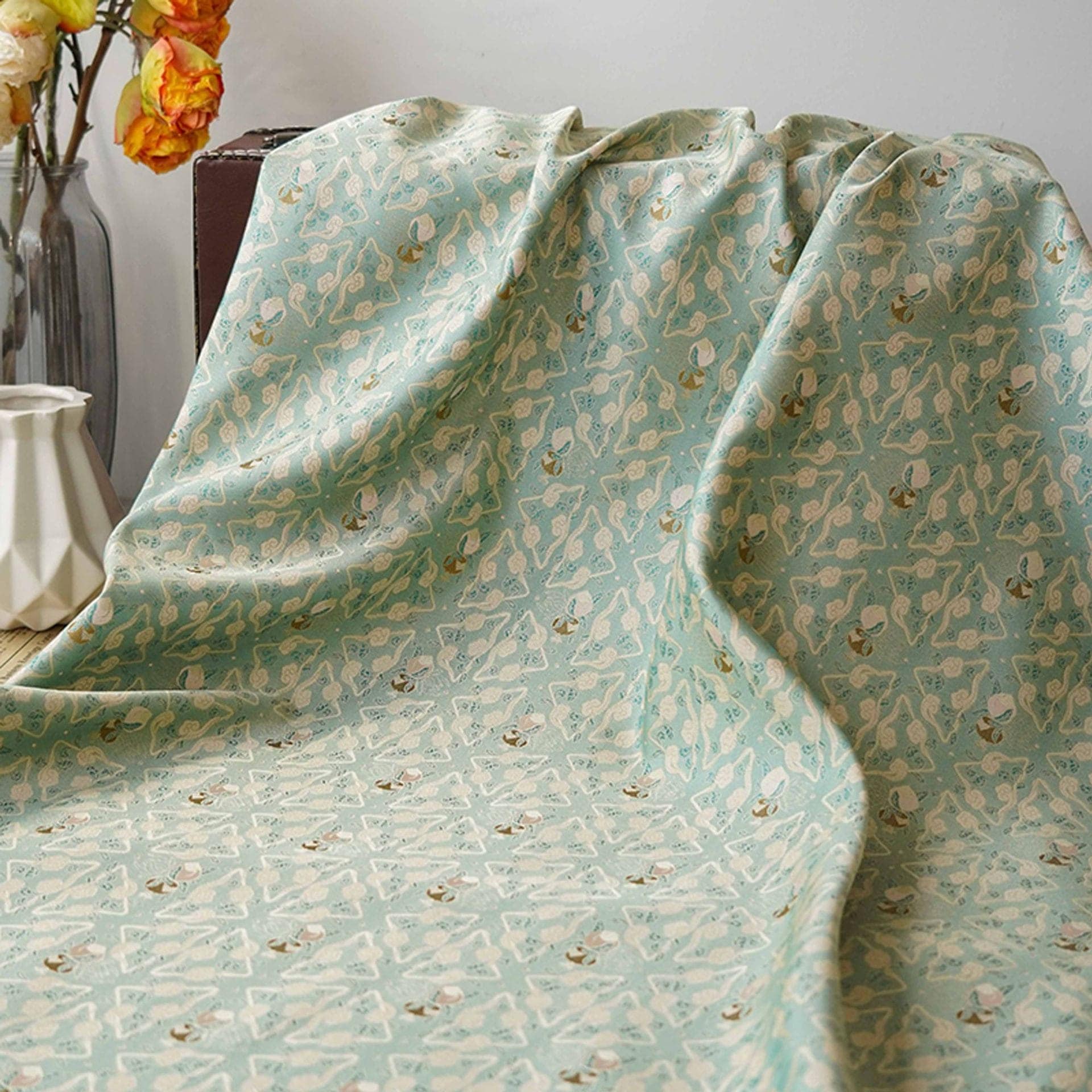 150CMx1M 生地 布 ジャガード織 メーカー生地 カットクロス 色織 ライトグリーン 布地 ぬの きじ ジャカード レトロ ハンドメイド はぎれ DIY 手芸 裁縫 バッグ 服用 6,406円