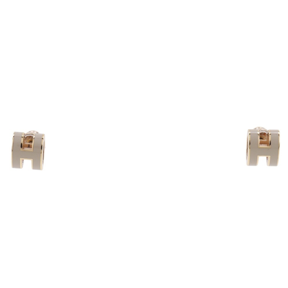 ポップアッシュ ミニ H型 ピアス ラッカー ローズゴールドプレーテッド マロングラッセ グレージュ 約2g レディース 中古品 A-ランク