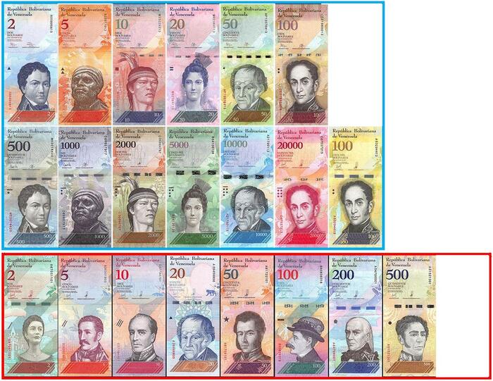 【鑑定書付き】ベネズエラ 紙幣 21枚セット 2～10000ボリバルフエルテ 2 ～500ボリバル.ソベラテ 未使用 ピン札 2007～2018年 外国 紙幣 アンティークコレクション ハイパー