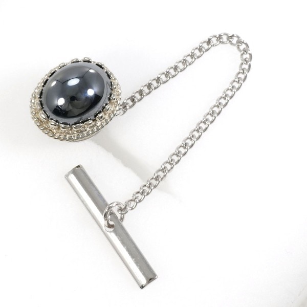 K14 14金 WG ホワイトゴールド 合金 ピンブローチ ヘマタイト ジュエリー 中古