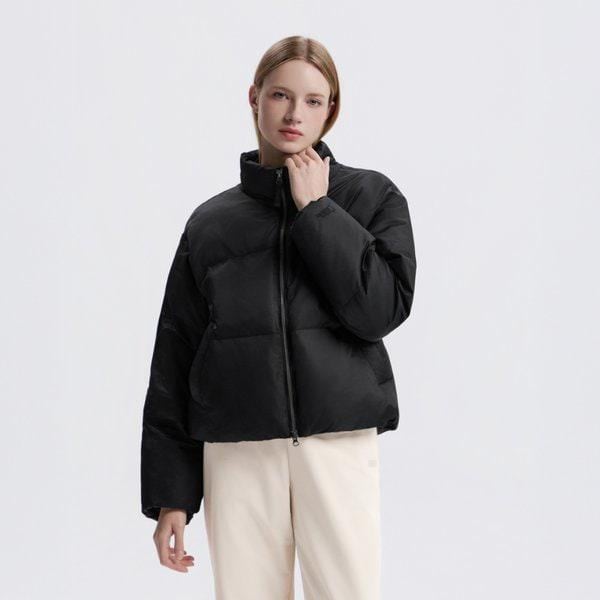 N254WPD901 女性セミクロップハイネックパディングジャンパー BLACK