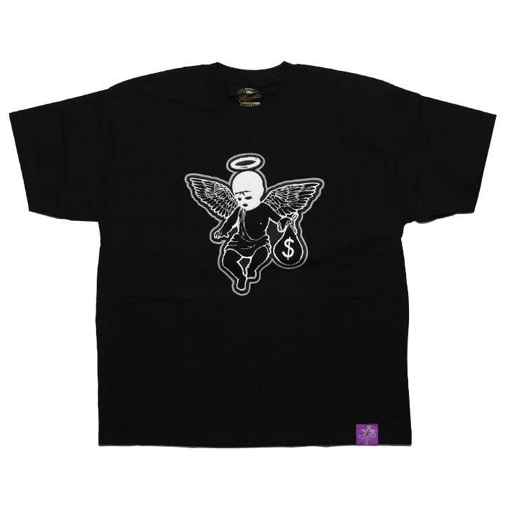 HASTA MUERTE Tシャツ 半袖 メンズ 春夏用 黒 大きいサイズ ハスタ ムエルテ シンプル ブランドロゴ ワッペン 刺繍 目出し帽 天使 エンジェル