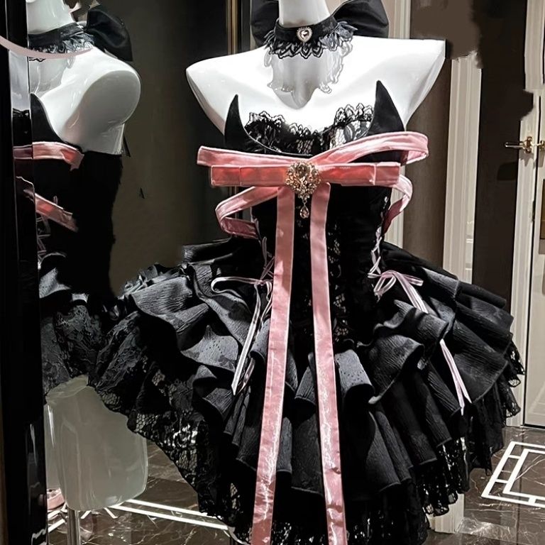 【3日出荷】キャットラバー タンクトップ 超スリム効果 脚を長く見せる プリンセスお嬢様風 コットンドレス アイドル衣装 ロリータ