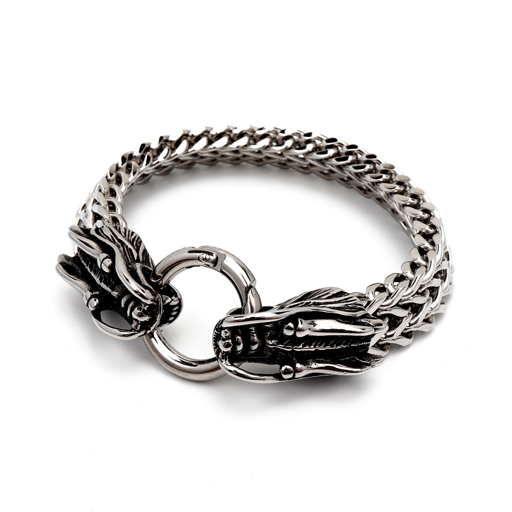 ステンレス 双頭ドラゴンブレスレット [b539]