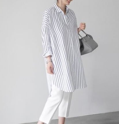 トップス ブラウス カットソー 白シャツ 白トップス 袖あり 七分袖 きれいめ シンプル カジュアル 大人 おしゃれ かっこいい こなれ感 ラフ 無地 ストライプ 春 夏 秋 10代 20代 30代